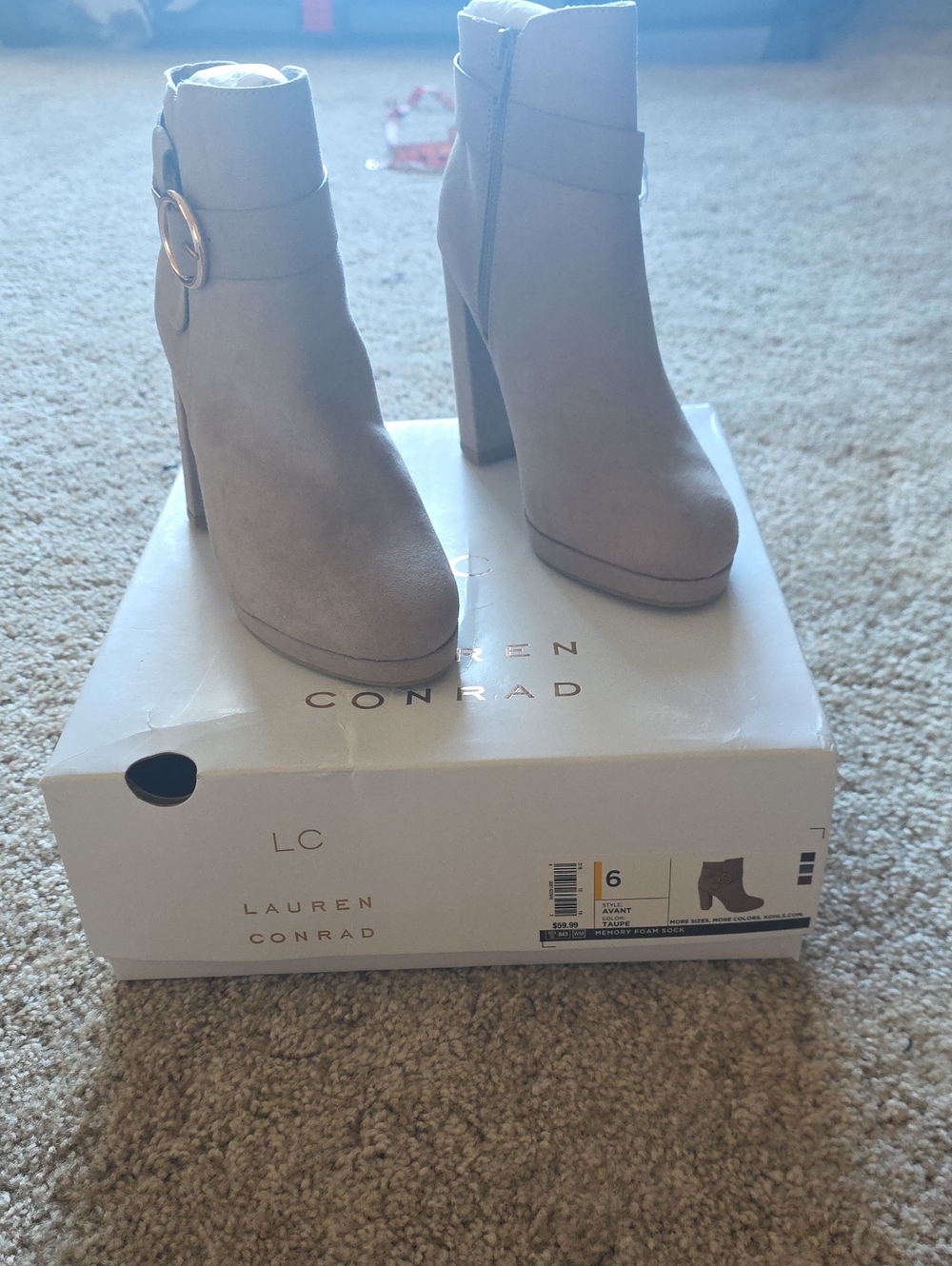 LC Lauren Conrad Taupe Platform Block Heel Ankle Booties with Buckle